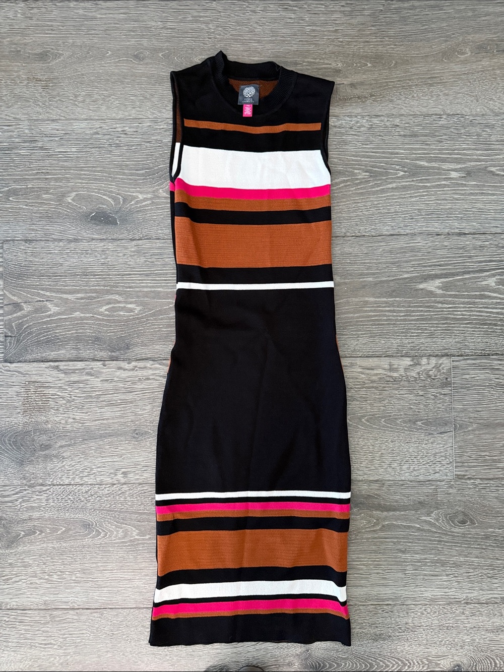Vince Camuto Black Striped Midi Dress with Brown, White & Pink Bands